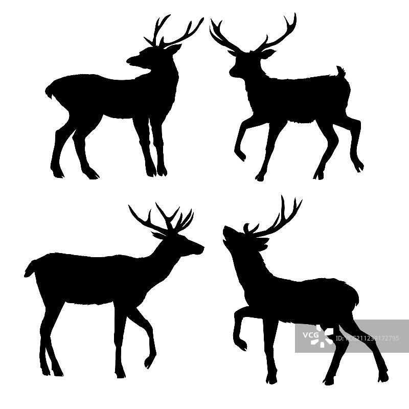 带大鹿角的鹿动物轮廓图片素材