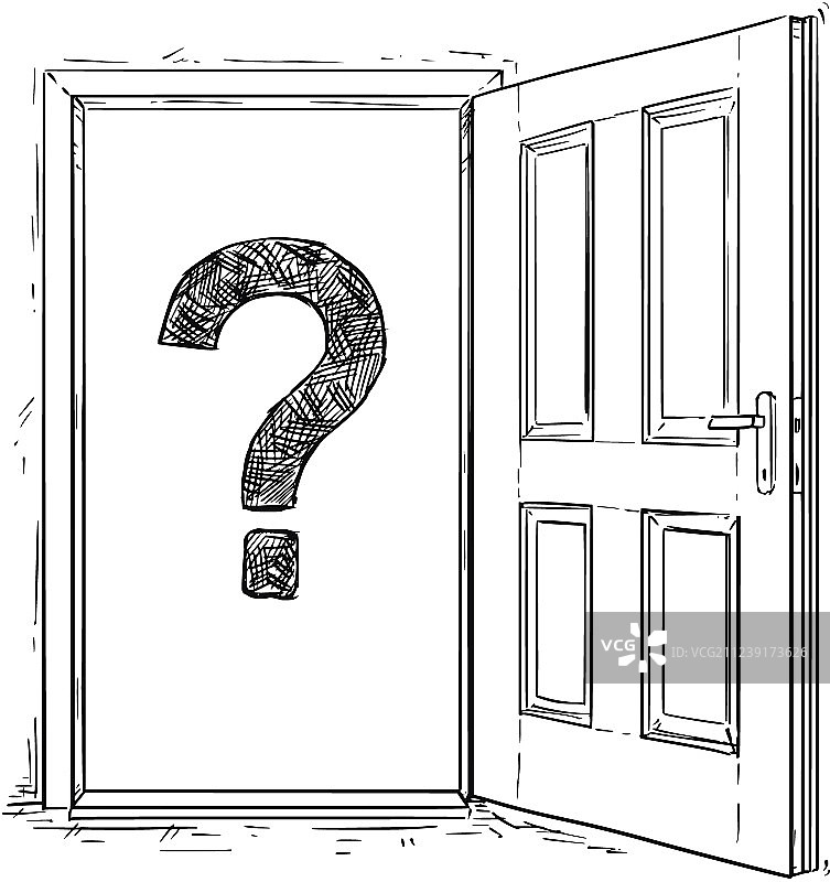 带有问号的卡通木门图片素材