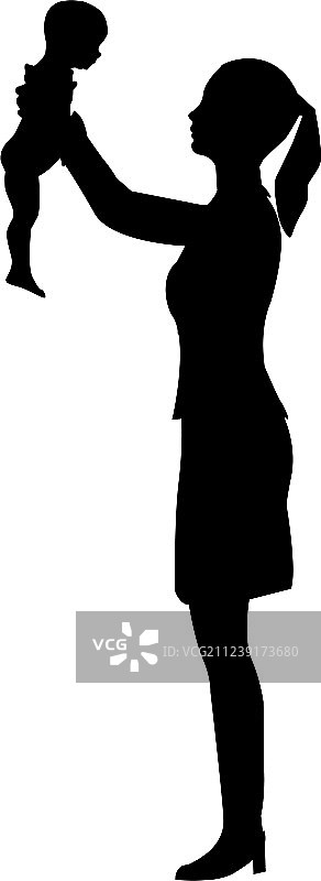 女子和孩子剪影图片素材