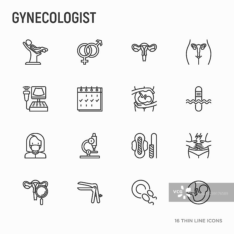 妇科细线图标集图片素材