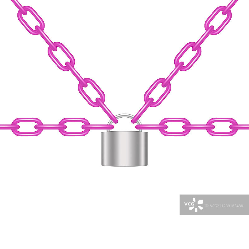 银色设计的粉色链条锁图片素材