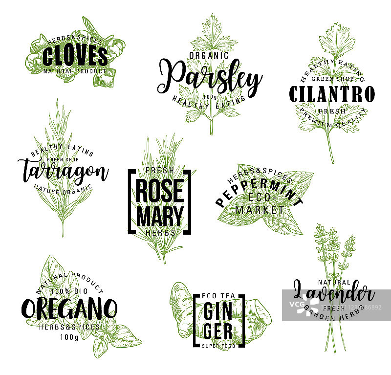 香料和草药文字标签图片素材
