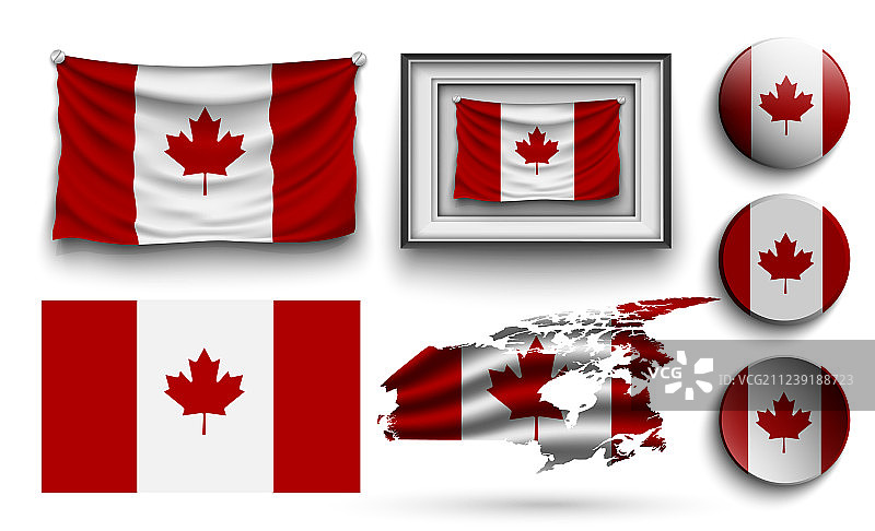 白色背景上孤立的加拿大国旗合集图片素材