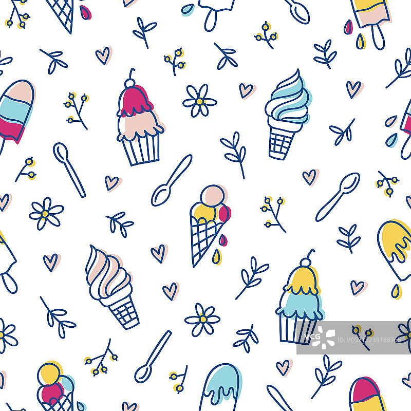 冰淇淋和植物图案图片素材