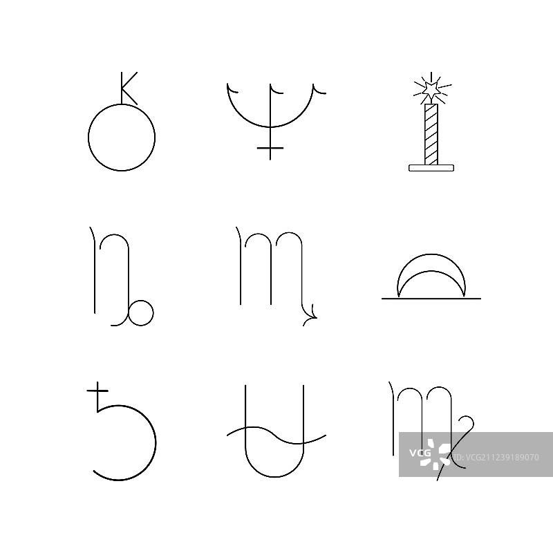 占星术线性图标集简单轮廓图标图片素材
