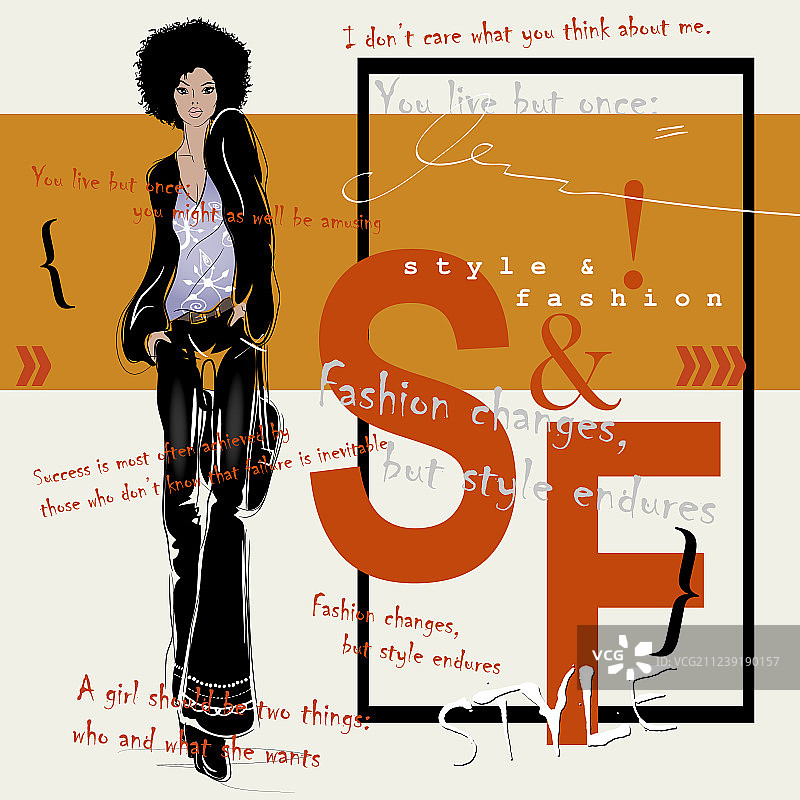 带有素描风格时尚女性的时尚语录图片素材