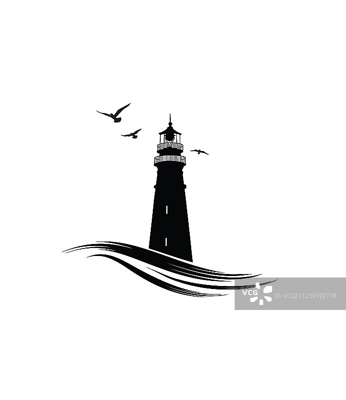 灯塔Logo航海图标，配有灯塔图片素材