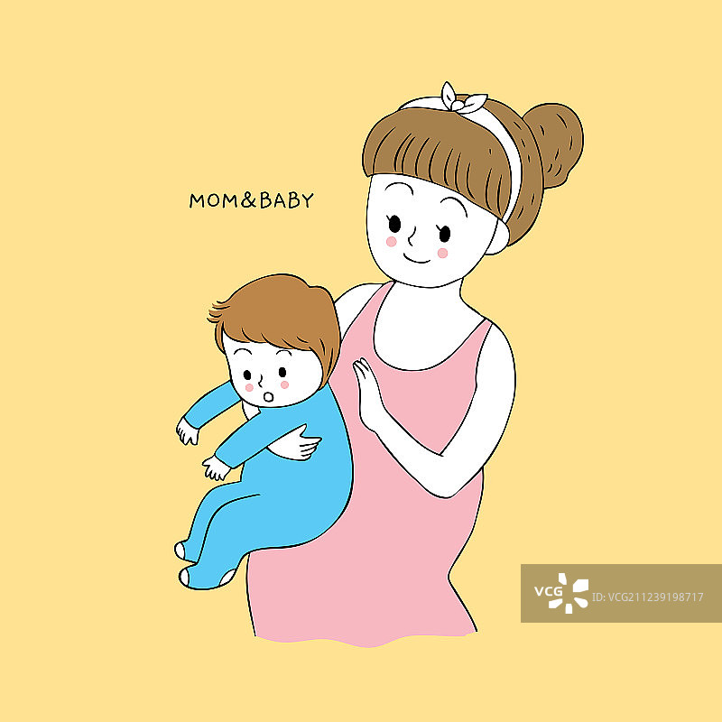 卡通可爱的妈妈和正在打嗝的宝宝图片素材