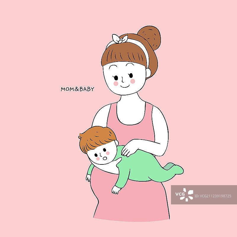 卡通可爱的妈妈和正在打嗝的宝宝图片素材