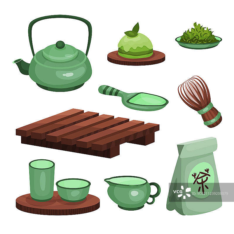 茶道用具茶歇时间符号和配件图片素材