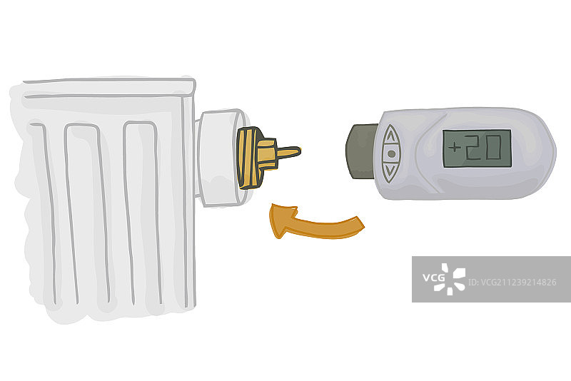 带电子恒温头的供暖散热器图片素材