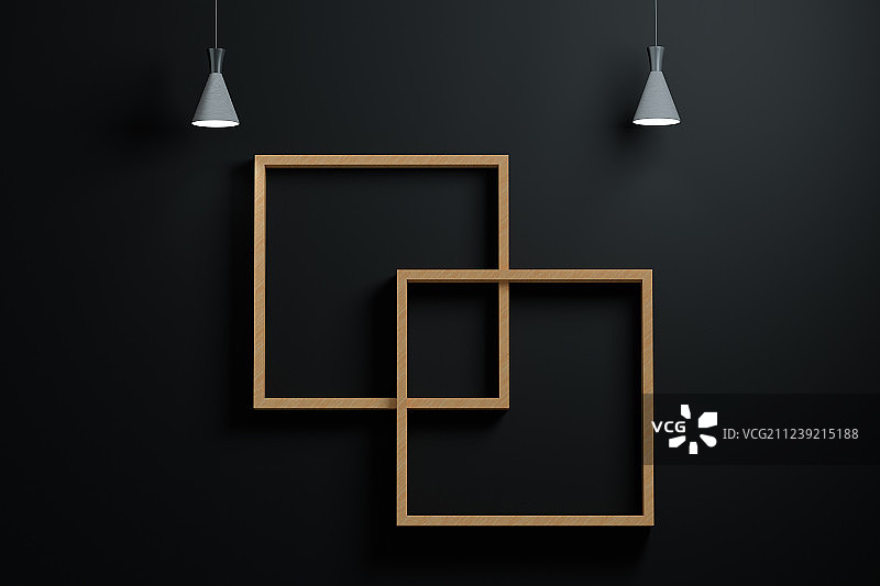 打开的吊灯与室内展示墙，三维渲染图片素材