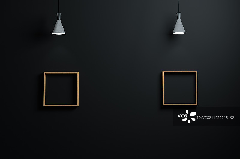 打开的吊灯与室内展示墙，三维渲染图片素材