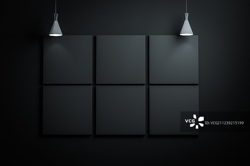 打开的吊灯与室内展示墙，三维渲染图片素材