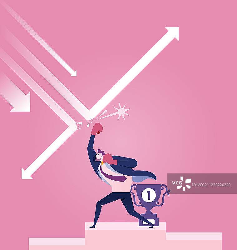 戴拳击手套的商务人士击打箭头图片素材