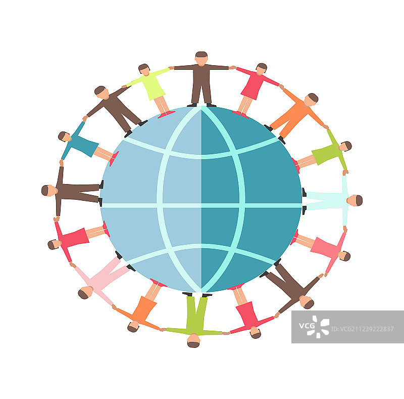 手牵手环绕地球，象征着团结图片素材