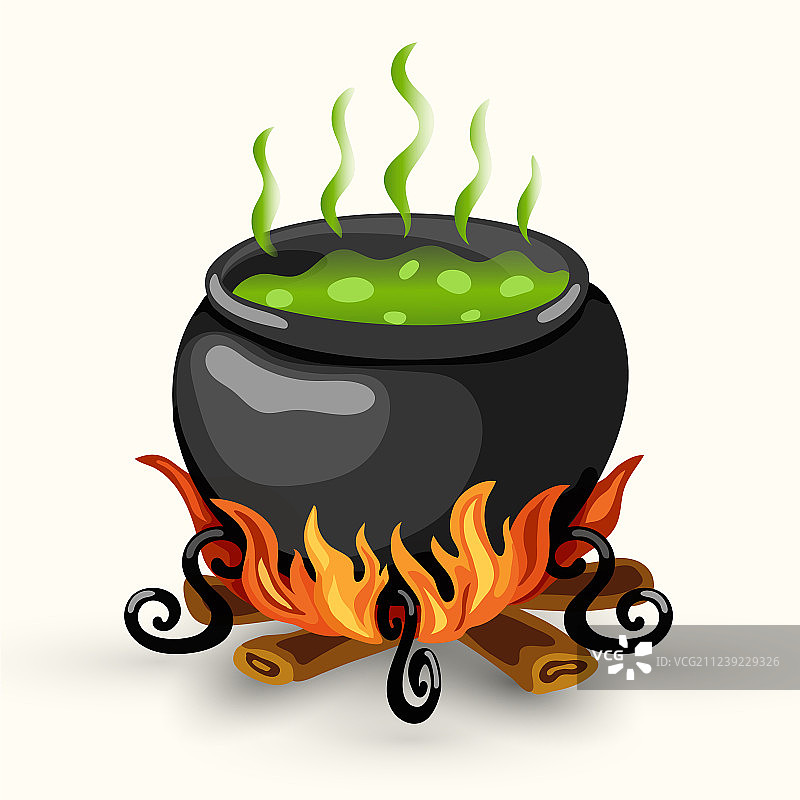 盛满沸腾毒药和篝火的大锅图片素材