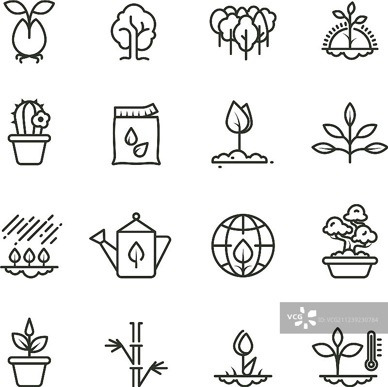 植物种植和种子发芽线性图标图片素材