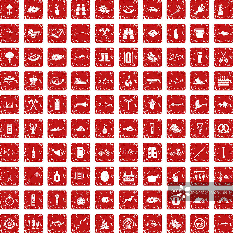 100个烧烤图标，做旧红色图片素材