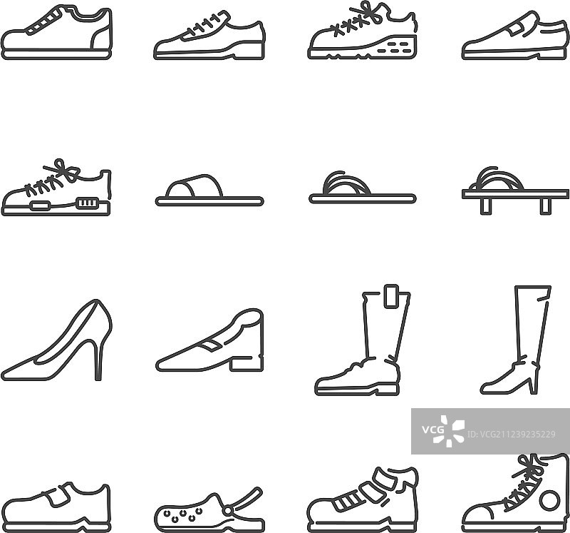 鞋子线条图标集图片素材