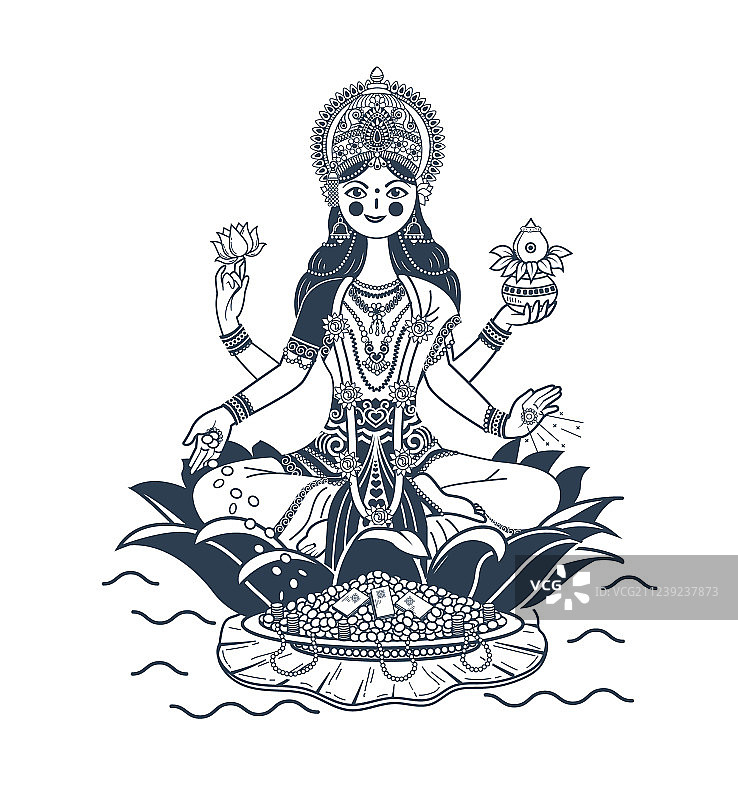 拉克希米女神莲花剪影图片素材