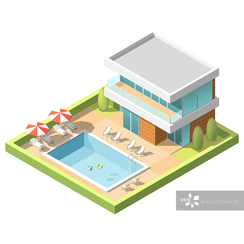 酒店附近的户外泳池2.5D插画图片素材