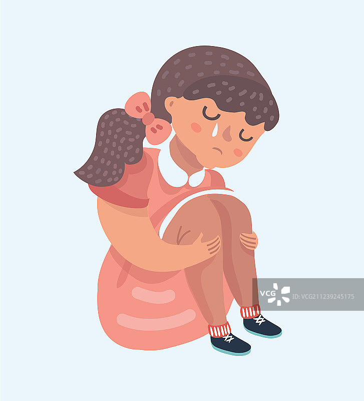 独自坐着的悲伤卡通女孩图片素材