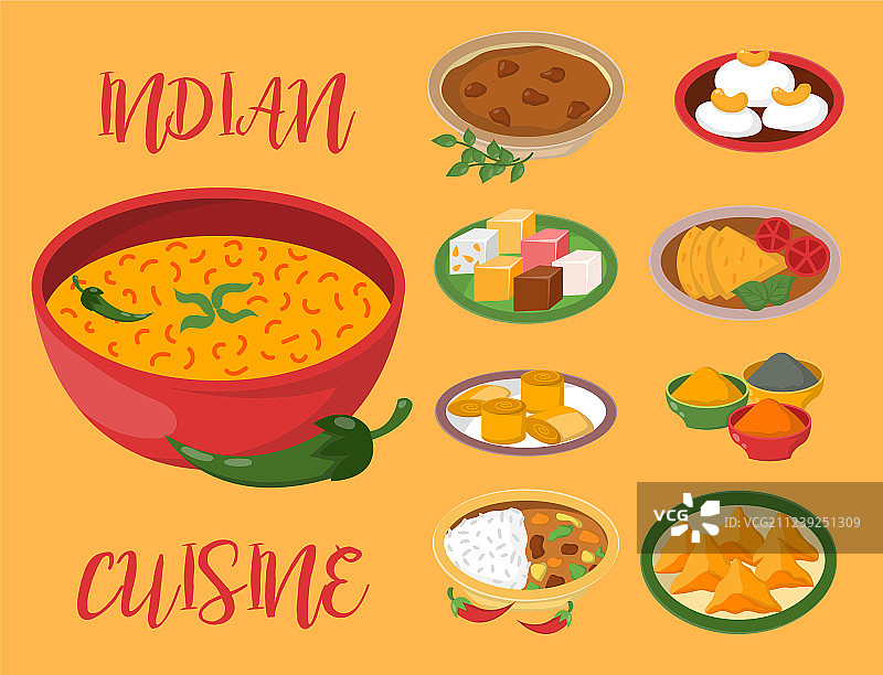 印度咖喱鸡肉饭和蔬菜图片素材