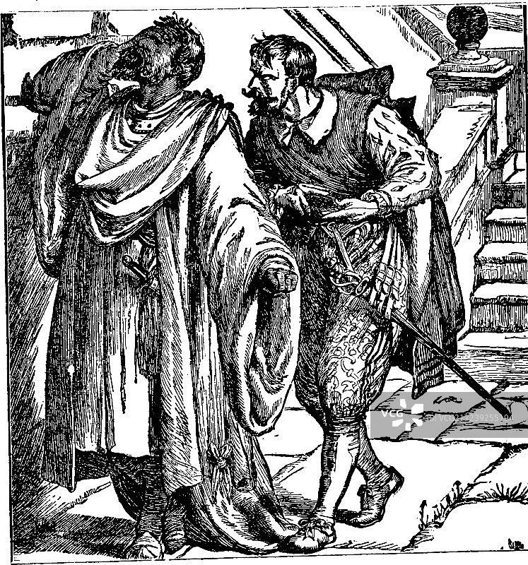 奥赛罗和伊阿古复古插画图片素材