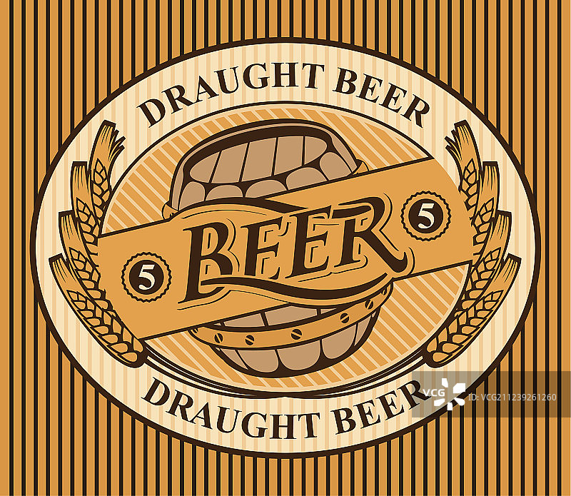 椭圆形生啤酒标签与麦穗图片素材