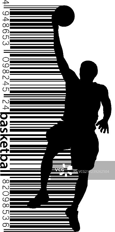 篮球运动员轮廓与条形码图片素材