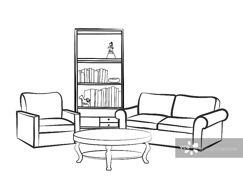 室内家具沙发桌书架生活场景图片素材
