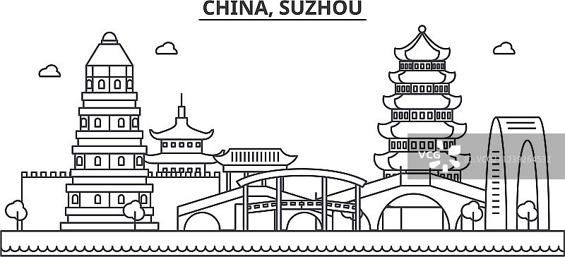 中国苏州建筑天际线轮廓图片素材