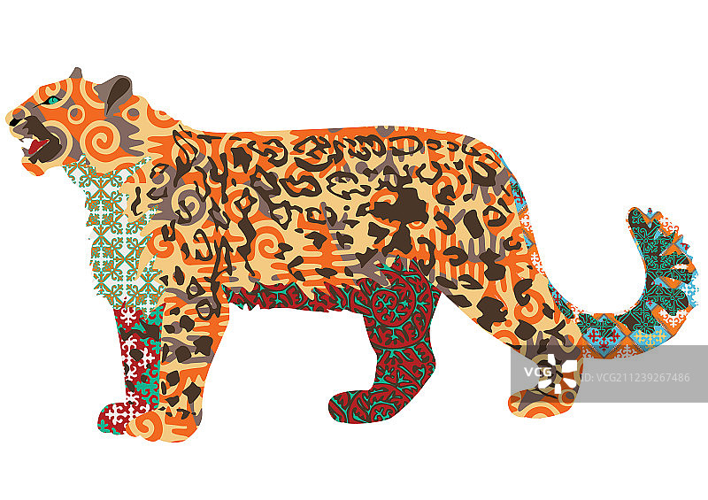 带有吉尔吉斯图案的雪豹图片素材