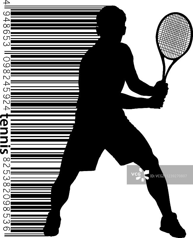 网球运动员轮廓和条形码图片素材