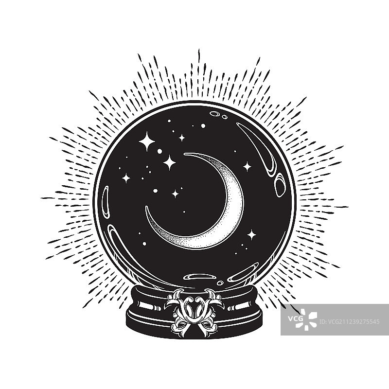 手绘新月魔法水晶球图片素材