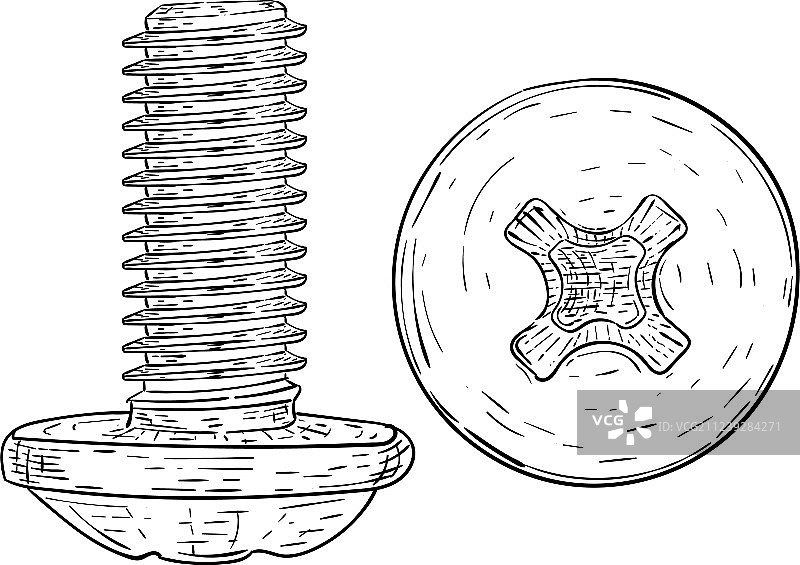 手绘十字头金属螺栓图片素材
