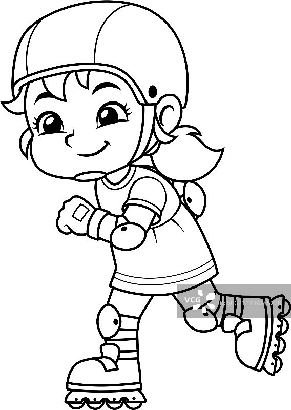 女孩玩轮滑黑白照片图片素材