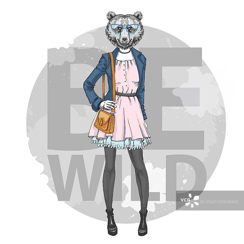 复古时尚动物熊女人模特图片素材