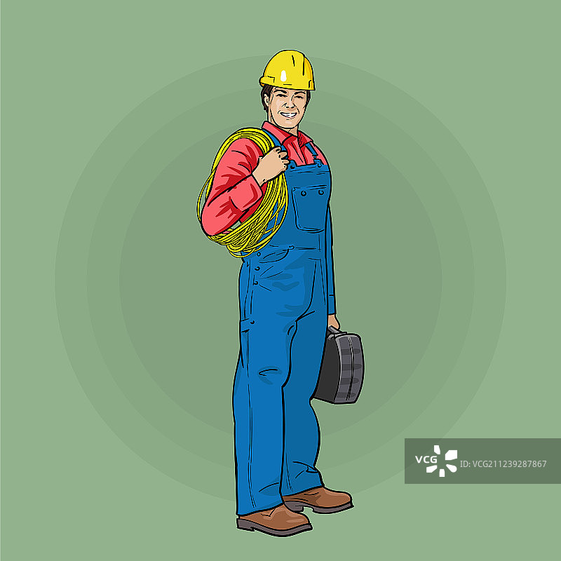 穿着工作服和头盔的电气工人图片素材