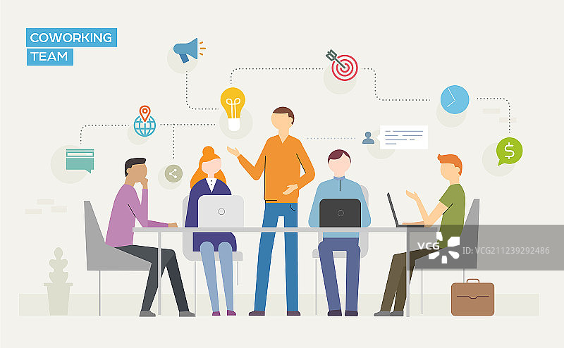 与年轻人合作的办公商业概念图片素材