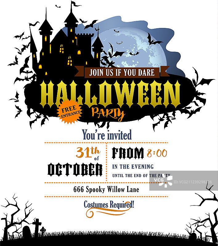 带德古拉城堡的万圣节派对邀请函图片素材