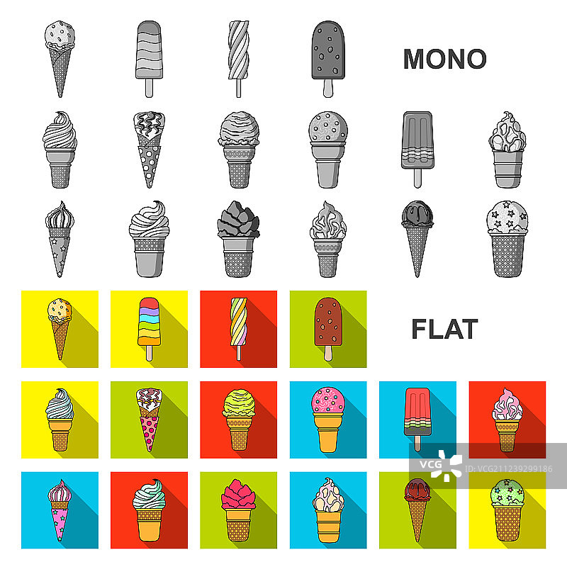 各种冰淇淋扁平风格图标合集图片素材