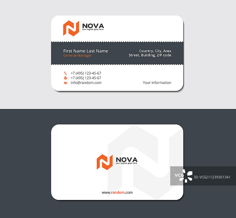 带橙色字母N的白色名片图片素材