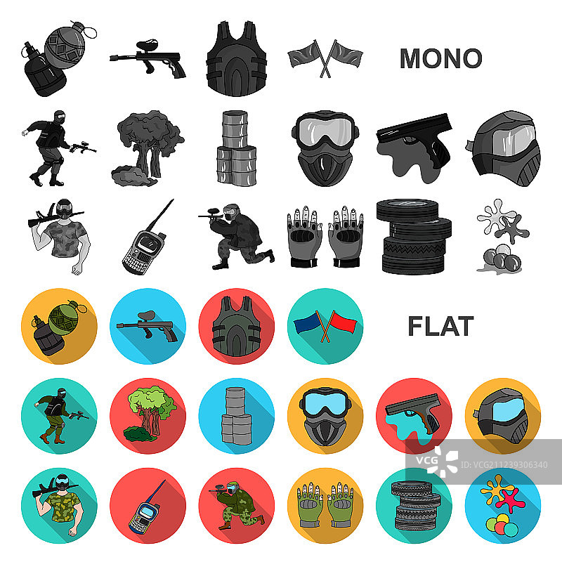 彩弹射击队比赛扁平图标合集图片素材