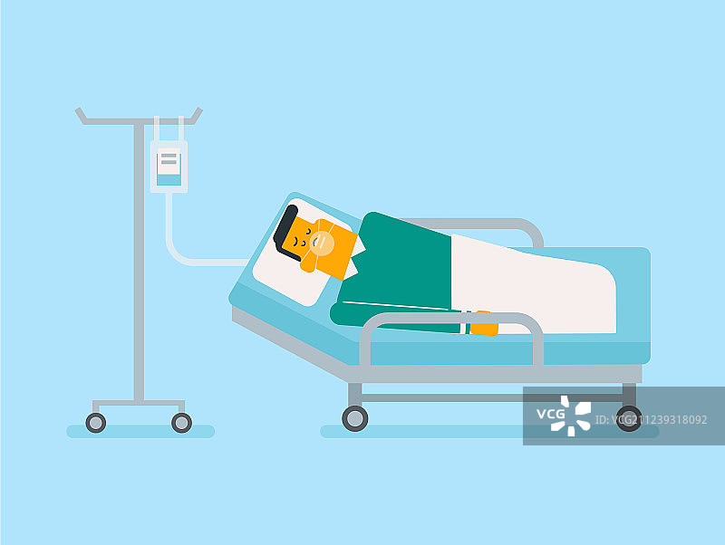 戴着氧气面罩躺在医院病床上的患者图片素材