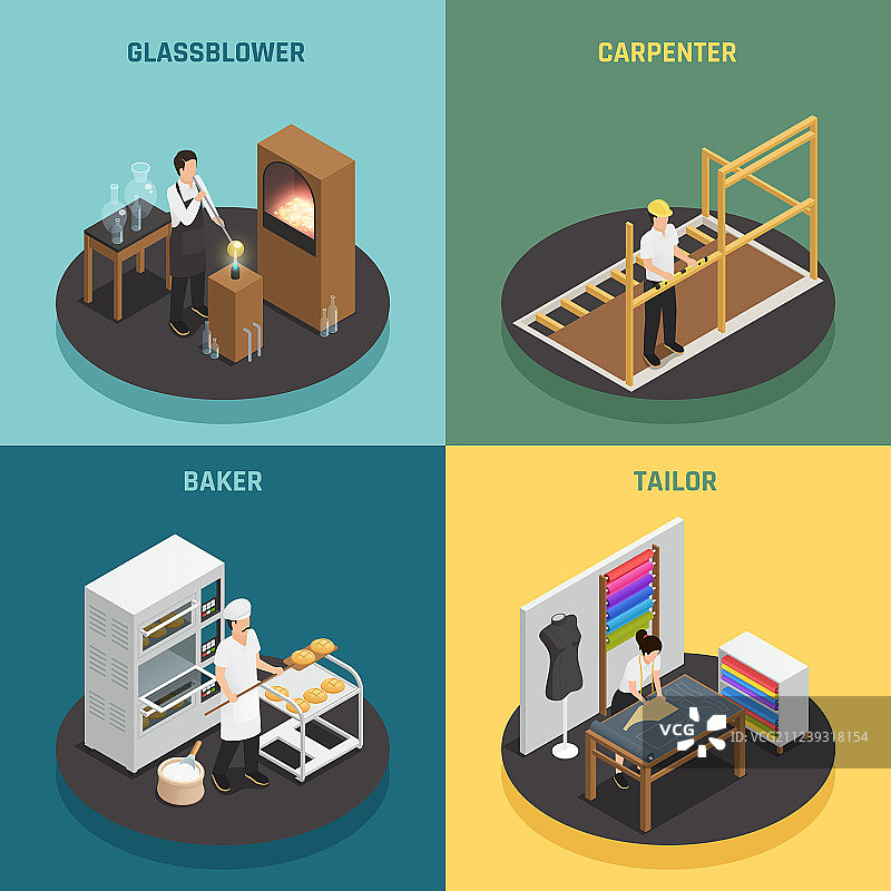 手工艺人行业2.5D设计概念图片素材