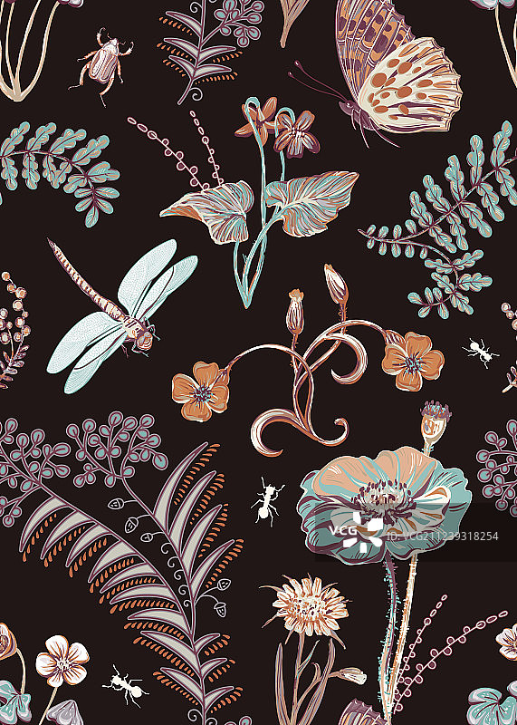 彩色无缝花卉壁纸图案图片素材