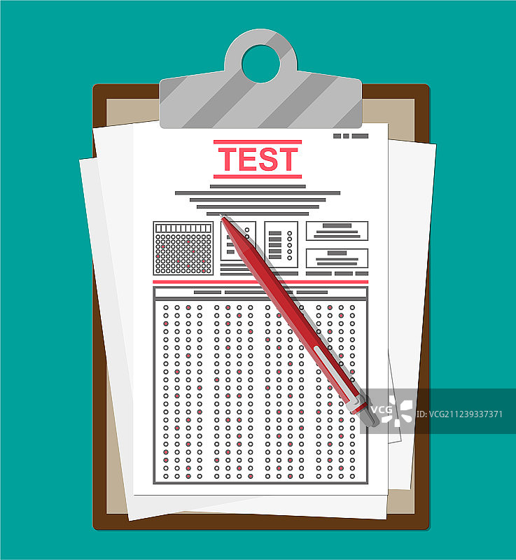 带有调查或考试表格和笔的剪贴板图片素材
