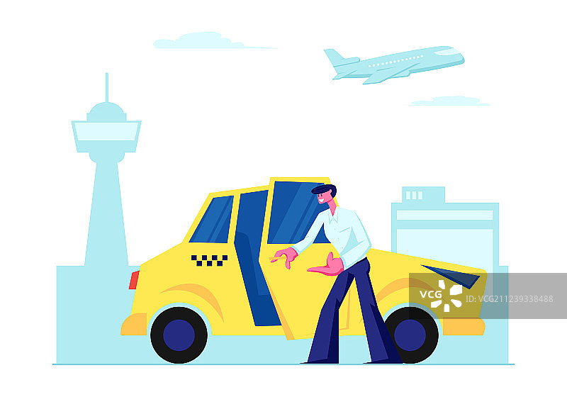 经验丰富的出租车司机打开车门邀请图片素材